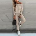 thumbnail image 2 of Womens Two Piece Sweatsuits Long Sleeve Solid Color Off Shoulder Pullover Tops and Jogger Pant Baggy Comfy Casual Fashion Fall Tracksuit Matching Sets, 2 of 5