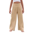 thumbnail image 4 of Lenpel Girls' Wide Leg Pants Elastic High Waisted Pleated Baggy Casual Trousers Loose Beach Pants with Pockets, 4 of 7
