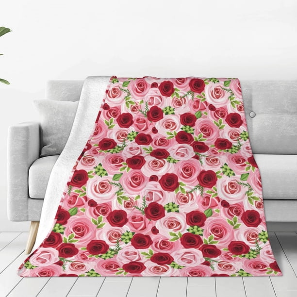 Fotbe Rose Flowers Manta de Franela Acolchonada con Estampado, Súper Suave y Esponjosa, Extra Grande para Sofá, Cama, Uso Todo el Año-50"x40"