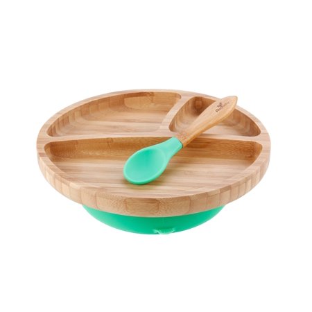 UPC: 0731236357896 | Avanchy Bamboo Stay Put Suction Toddler Plate + Spoon Green
