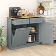 thumbnail image 2 of Costway 15.5 Gallon Kitchen Tilt Out Trash Cabinet Rubber Wood Tabletop 2 Drawers Shelf Gray, 2 of 11