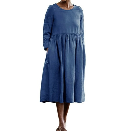 

Niuer Women Long Sleeve Casual T Shirt Dresses Solid Color Swing Pocket Dress Spring Autumn Winter Fall Round Neck Boho Dress