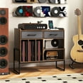 thumbnail image 2 of Costway Large Record Player Stand with Charging Station, 2 Fabric Drawers, Adjustable Shelf Rustic Brown & Gray, 2 of 10