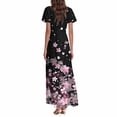 thumbnail image 5 of vigerkar Sun Dresses for Women 2025 Vacation V Neck Flowy Boho Floral Maxi Dress Summer Casual Short Sleeve Swing Dress Pink, S, 5 of 7