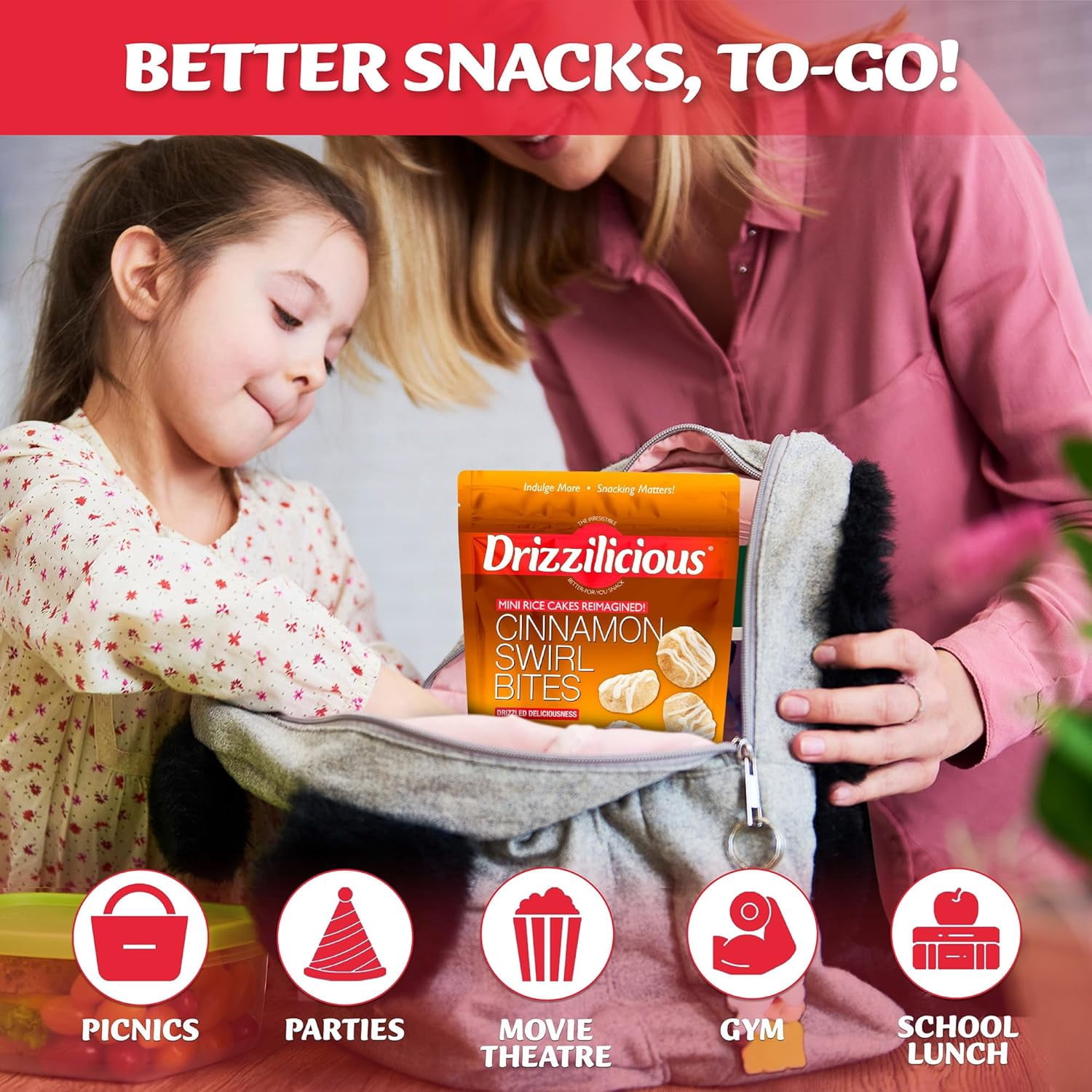 Drizzilicious Mini Rice Cakes, Cinnamon Swirl Flavored Rice Cake Gluten Free Snacks, Rice Crisps 10-Pack