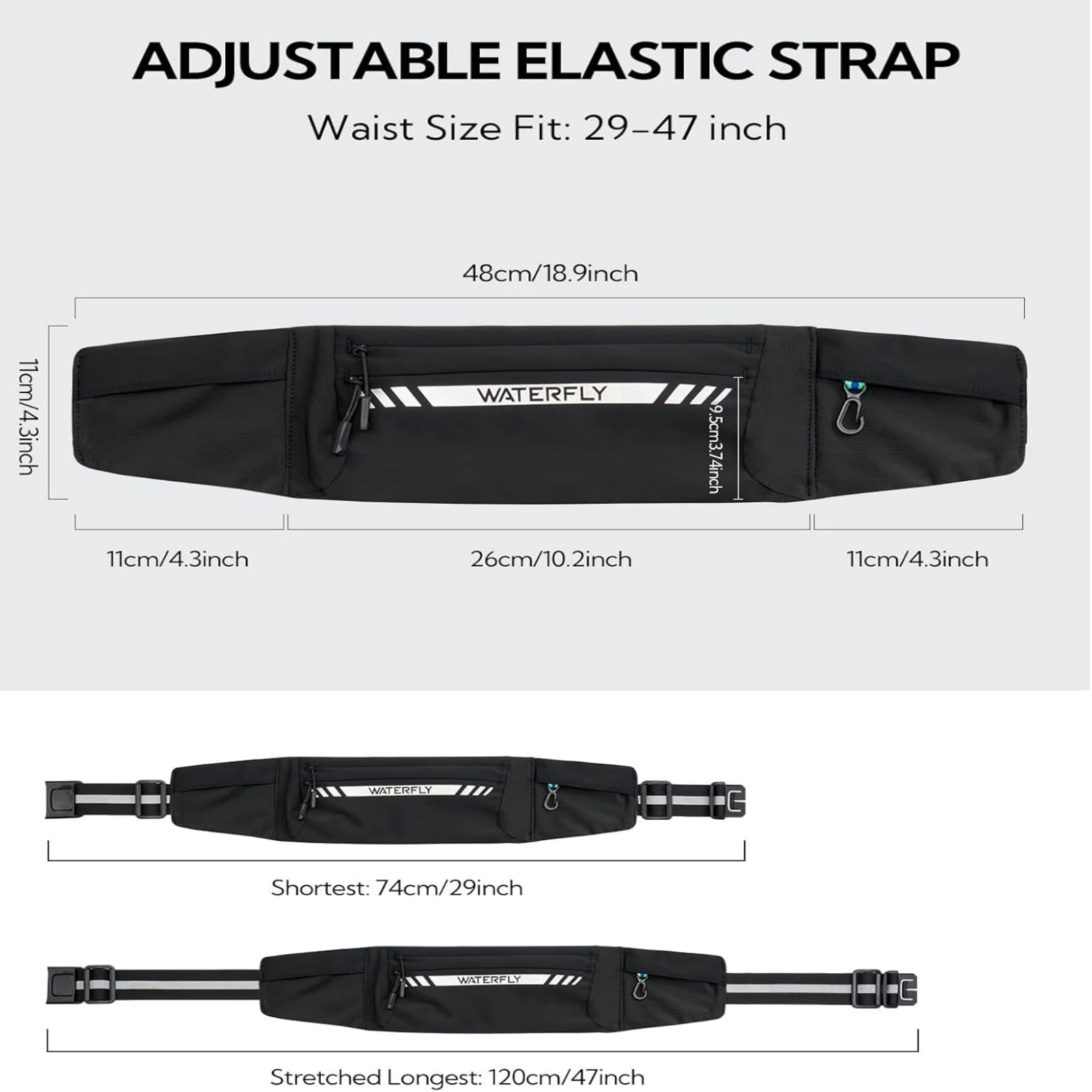 WATERFLY Unisex Adjustable Marathon Jogging Fitness Nylon Running Waist Belt,Black