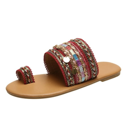 

iOPQO Women s sandals Women s Sandals Summer New Flat Bottom Retro Toe Bosden Large Women s Sandals Sandals Summer New Flat Red 41