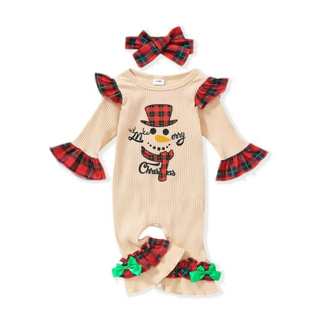 

SYNPOS 0-12M Newborn Baby Girls Cute Christmas Snowman Jumpsuit Headband Clothes