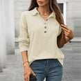 thumbnail image 3 of Crunowin Women's Casual Blouse Top, Button Knitted Ribbed Lapel Long Sleeved Shirt Beige S, 3 of 6