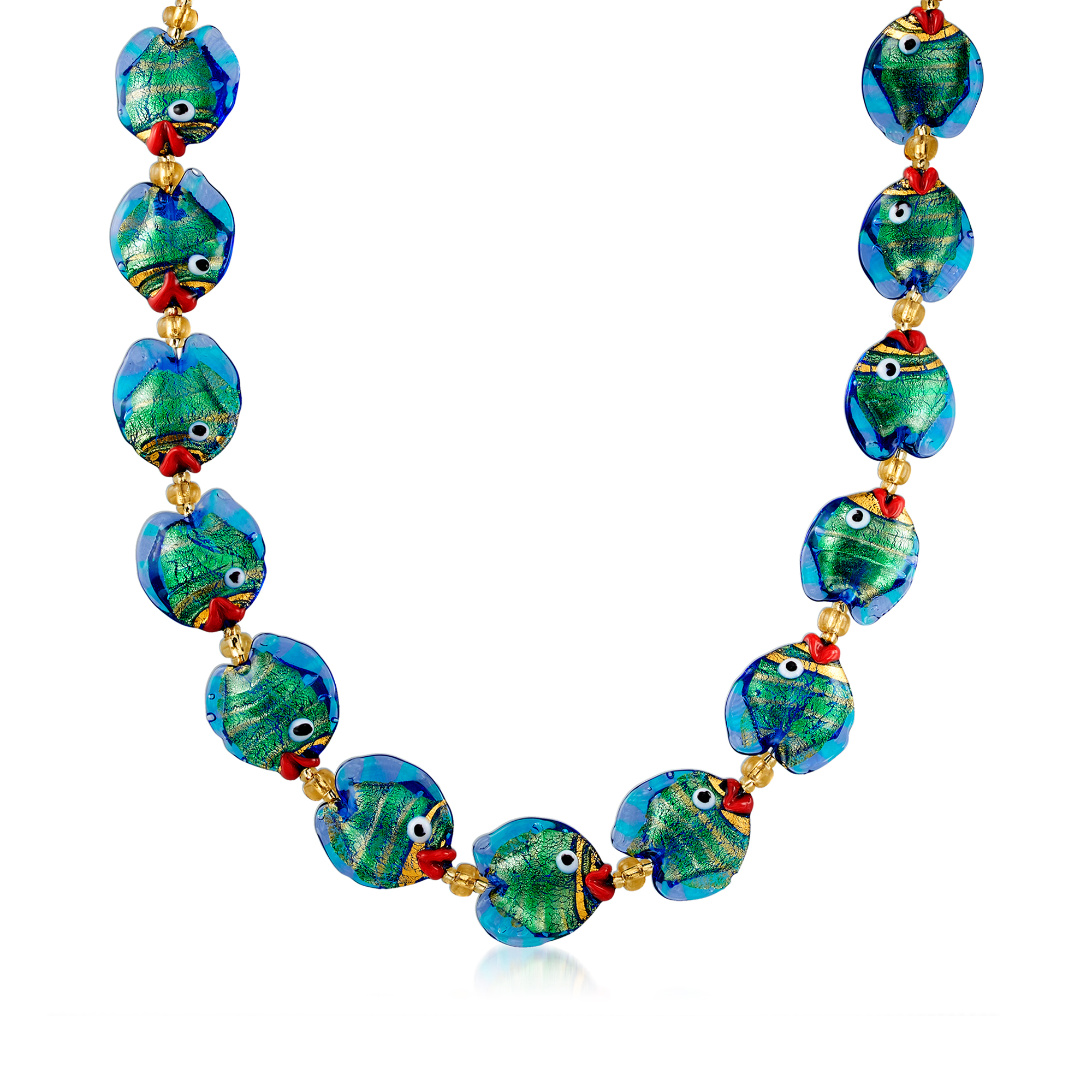 RossSimons Italian Multicolored Murano Glass Fish Necklace With 18kt