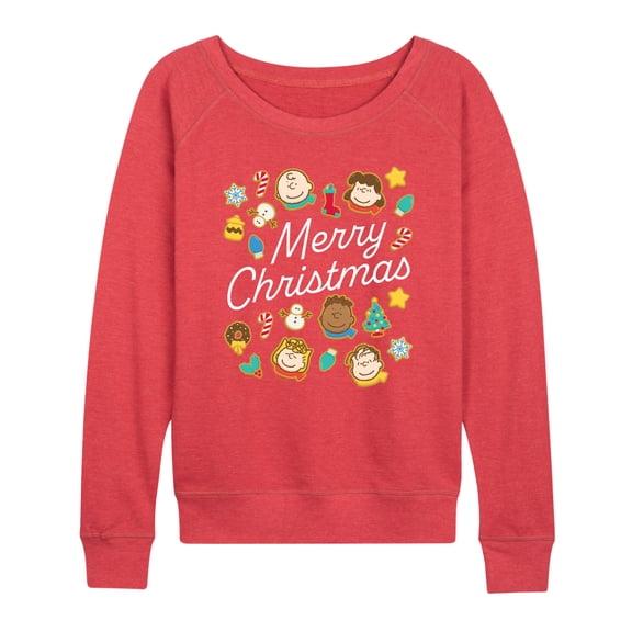 Peanuts - Merry Christmas Cookies Lightweight French Terry Wide Neck Long Sleeve Graphic Shirt