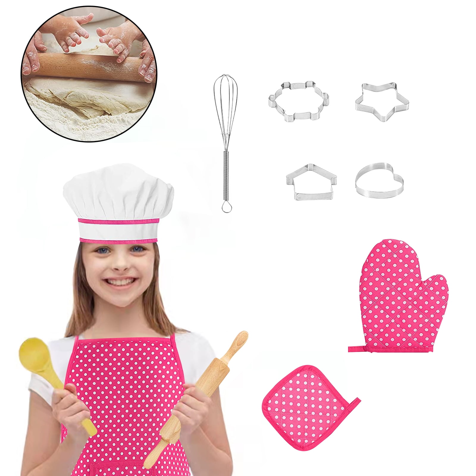 PixieCrush The Little Baker Kit Mini Baking Set for Kids DIY Cooking Kit Includes Chef Hat and Apron for Children's Kitchen Role Play Pink Kids Baking Set for Aspiring Chef 