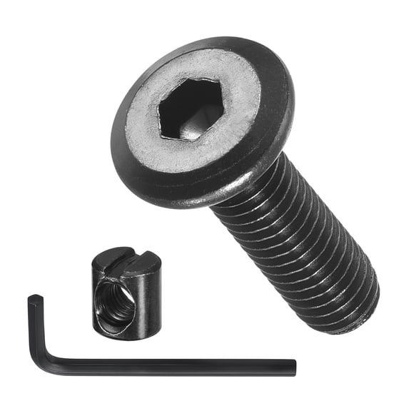 Furniture Connector Bolt Cap Nut Kit with Wrench(M6-1x20mm) 24Pcs, Connector Bolt M6 Countersunk Screw Barrel Nuts Binding Screws, for Chair Cabinet Bed, Black