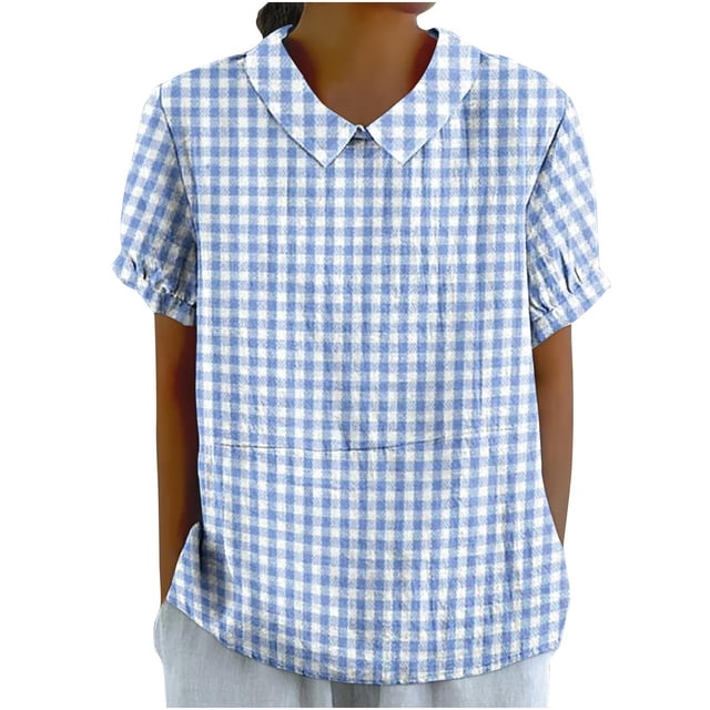 Birdeem Blouses pour Femmes T-Shirt Décontracté Imprimé Mode Manches Courtes Col Poupée Mignon Coton et Lin Blouse