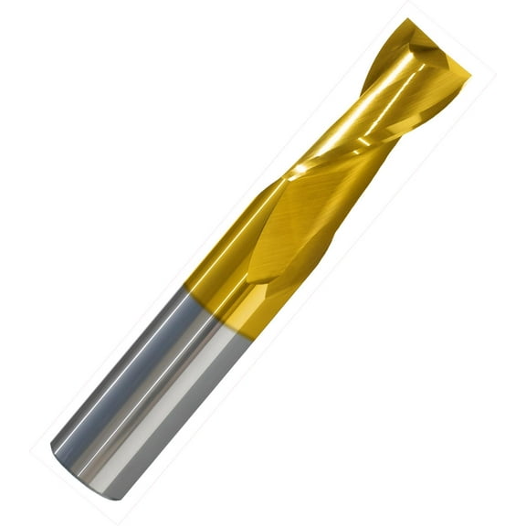 1/2" Diameter 2 Flute Single End Carbide End Mill 30 Helix, TiN Coated 1" Flute Length, 3"OAL