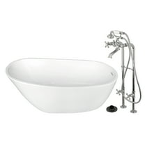 Kingston Brass KTRS5929266K1 59" Acrylic Oval Single Slipper Freestanding Tub with Faucet Combo and Drain, Glossy White/Polished Chrome
