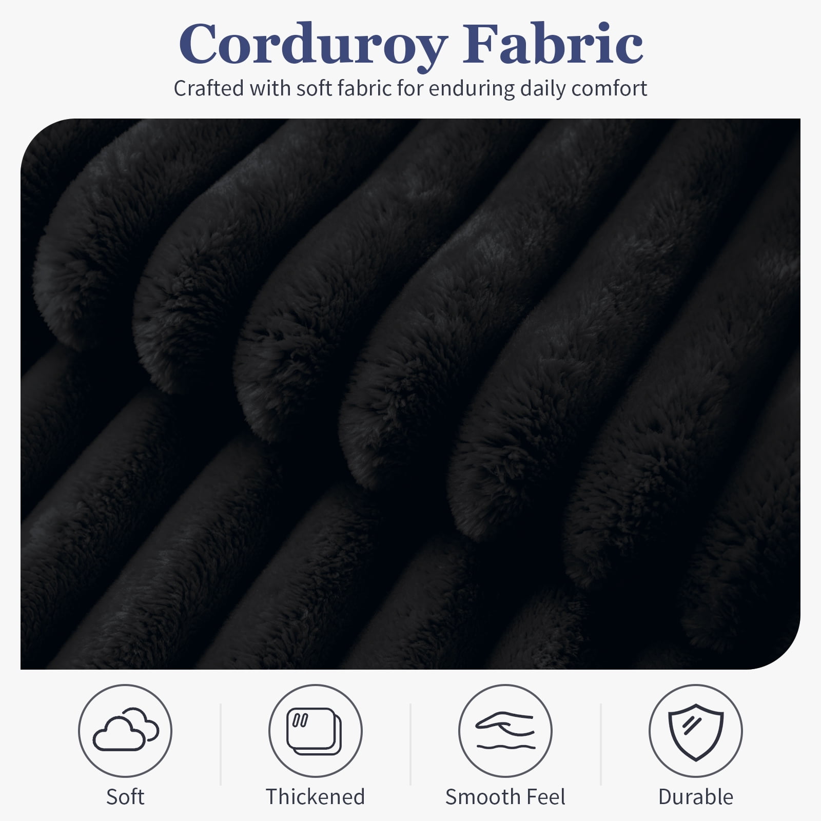 MOONMISS Corduroy Double Bean Bag Sofa with Ottoman 2-Seater Cloud Soft for Living Room Bedroom,Black