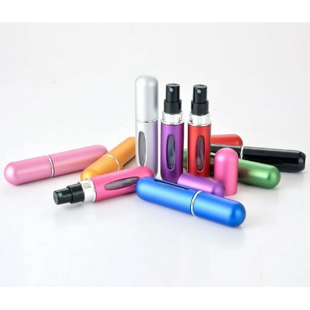 Botella de perfume de 5 ml de diseño elegante, la parte inferior de la botella está llena con una botella rociadora recargable reciclable tipo bomba, que es una botella cosmética práctica y portátil.