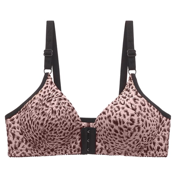 PUMISAS Front Closure Bras For Women Push-Up No Underwire Supportive Bras Leopard Printing Bras With Adjustable Straps