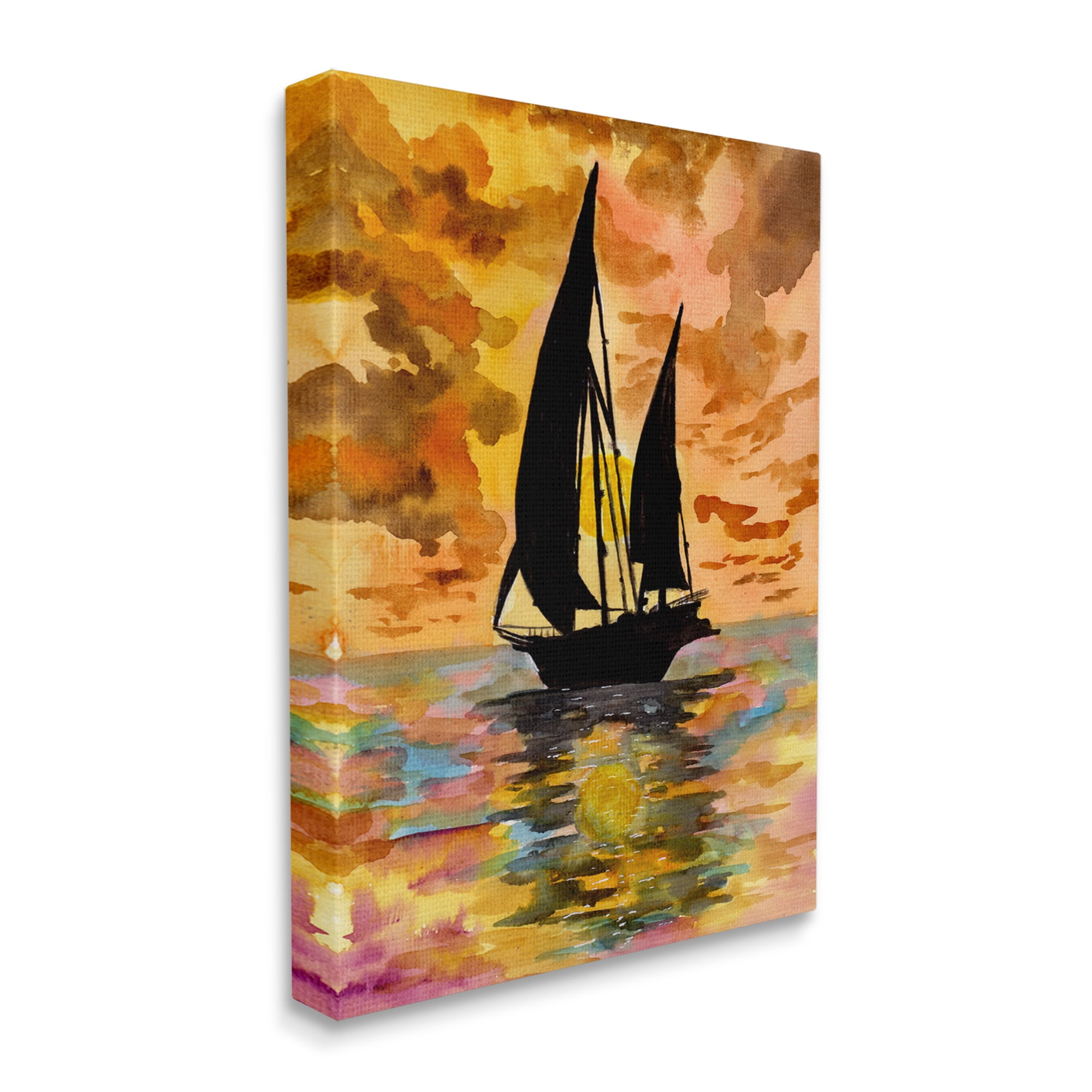 Stupell Industries Sailboat at Sunset Transportation Painting Gallery Wrapped Canvas Print Wall Art, 16 x 20
