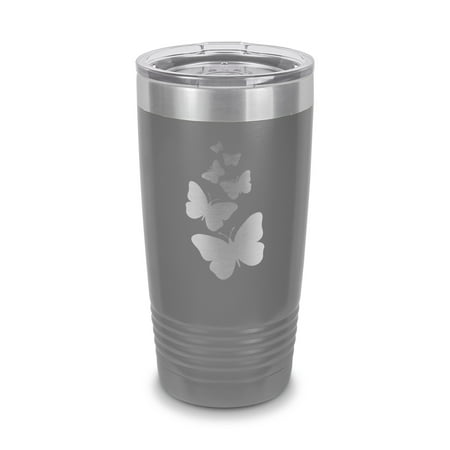 

Butterfly Family Tumbler 20 oz - Laser Engraved w/ Clear Lid - Stainless Steel - Vacuum Insulated - Double Walled - Travel Mug - unity life nature - Gray