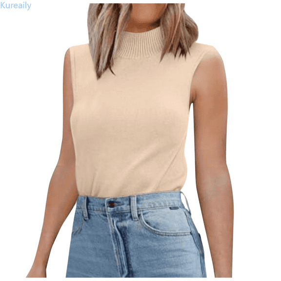 Kureaily Women's Turtle Neck Sweater Vest Sleeveless Knit Pullover Tank Tops Casual Trendy Slim Fitted Tops