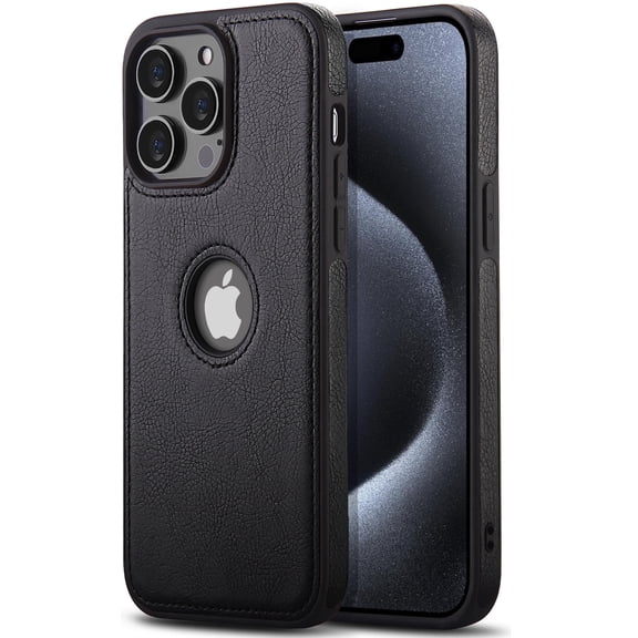 AIOVETEAB Compatible with iPhone 15 Pro Case Premium Leather TPU Hybrid Case Cover,Black