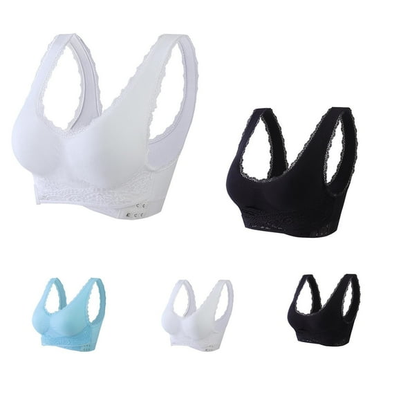 Kyusrd Full Coverage Bra For Women Lace Edge Traceless Gathering Cross Side Openings Front Push Up Sleeping Nursing Bra Solid Color Seamless Sexy Push Up Wireless Yoga Vest Bra 5Pcs