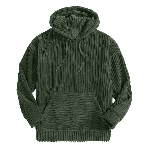 ZCFZJW Mens Cable Knit Striped Sweatshirts Casual Long Sleeve Drawstring Hooded Pullover Tops Loose Lightweight Regular Fit Baggy Hoodie Outwear Coat Green XXL