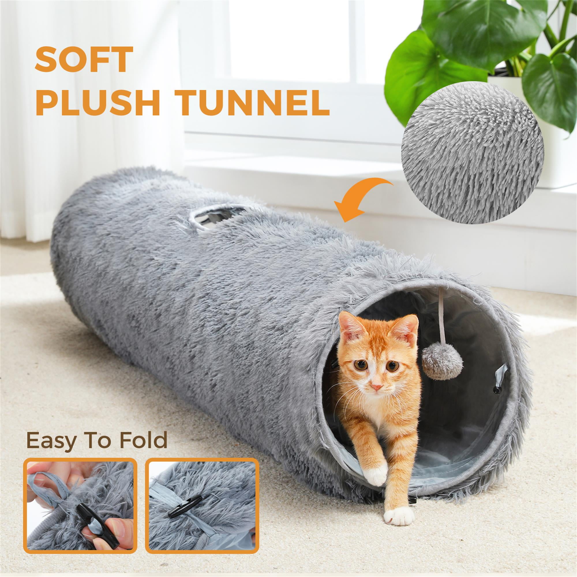 Kadyn Cat Tunnel 45" Long Cat Toys Collapsible Tunnels 10" Diameter Large Cat Tube for Big Cat, Rabbits and Puppy, Gray