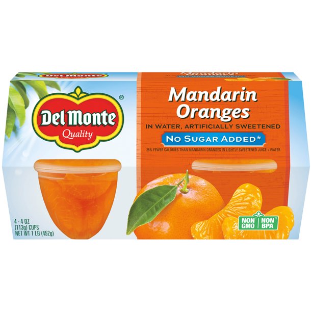 Del Monte No Sugar Added Mandarin Oranges, 4 oz Cup, 4 Count Box