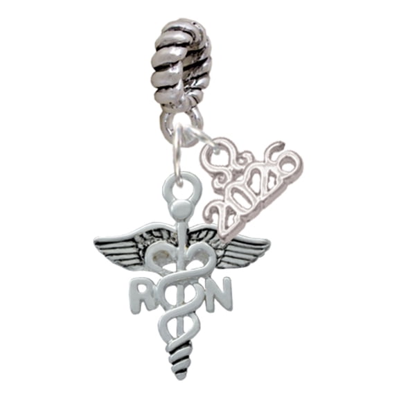 Delight Jewelry Silver Plated Registered Nurse Caduceus - Rope Charm Bead Dangle with Mini 2026