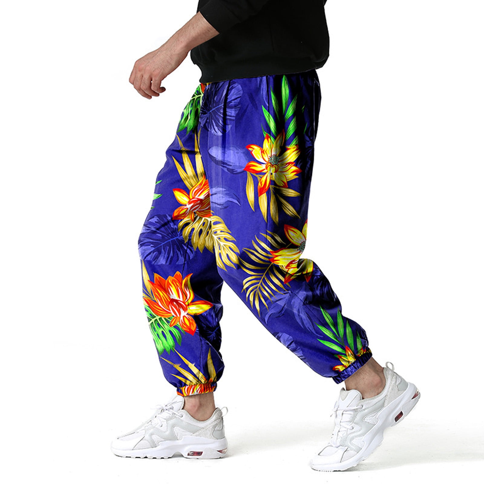 jsaierl Mens Pants Floral Print Hawaiian Drawstring Sweatpant Tropical