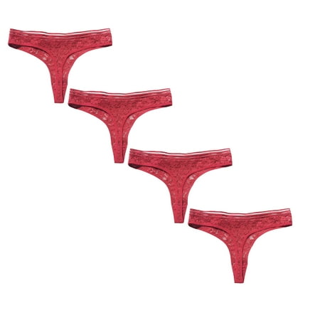 

Womens Underwear Brief Lace Through Hollow Out Cotton Low Waist Lace Thong Panties4PC