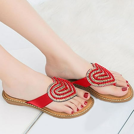 

PhoneSoap Women s Love Toe Shoes Sandals Fashion Pearl Round Rhinestone Pinch Women s Sandals Red