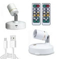 thumbnail image 1 of 2 Pieces Spotlight LED Accent USB Recharged Picture Lights Battery Powered Remote Control Rotatable Focus Desk Lamp Display Closet Home Ceiling, 1 of 6