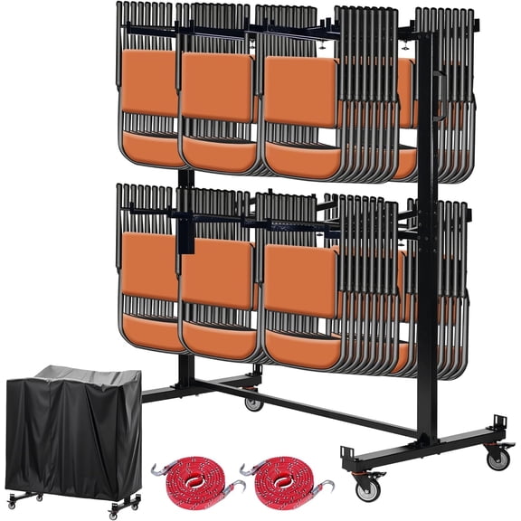 Folding Chair Frame, Heavy-Duty Chair cart can Hold 84 Chairs or 12 Tables, Multi-Functional Chair Storage cart with Rubber Wheels and Fixing Frame, Large Chair Fixing Frame, Matte Black