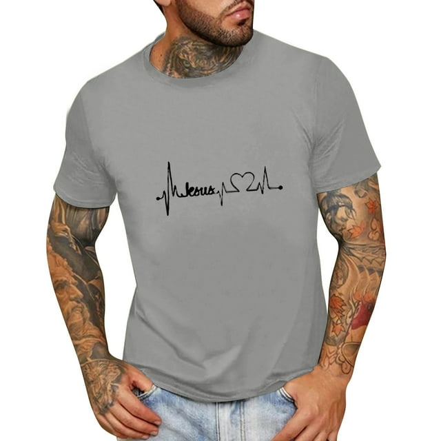 LUOGENLI T-shirts pour Homme pour Hommes T-shirts d'Été pour Hommes Mode Décontractée Col Rond T-Shirt à Petit Imprimé Chemise à Manches Courtes T-shirts pour Homme T-Shirt Graphique Drôle Fête de la Saint-Patrick Gris TG