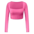 thumbnail image 4 of DuoJiaJ Women's Square Neck Shirt Long Sleeve Tees Fitted Going Out Tops Pink M, 4 of 5