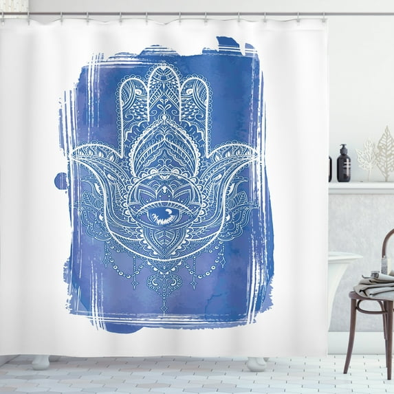 Ambesonne Hamsa Shower Curtain, Ornate, 69"Wx75"L, Blue White