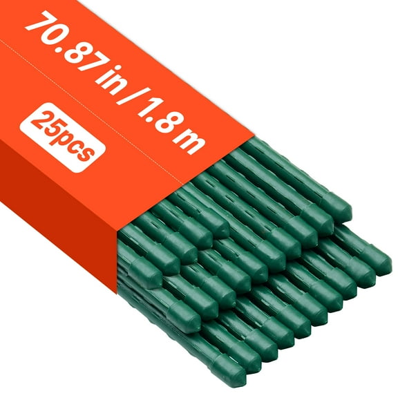 VEVOR Garden Stakes, 25 Pack, 70.87 inch, Plastic Coated Metal Tomato Stakes, Garden Sticks for Plants Support, with Pointed End and Non-Slip Bumps for Growing Climbing Plants, Outdoor Vegetables