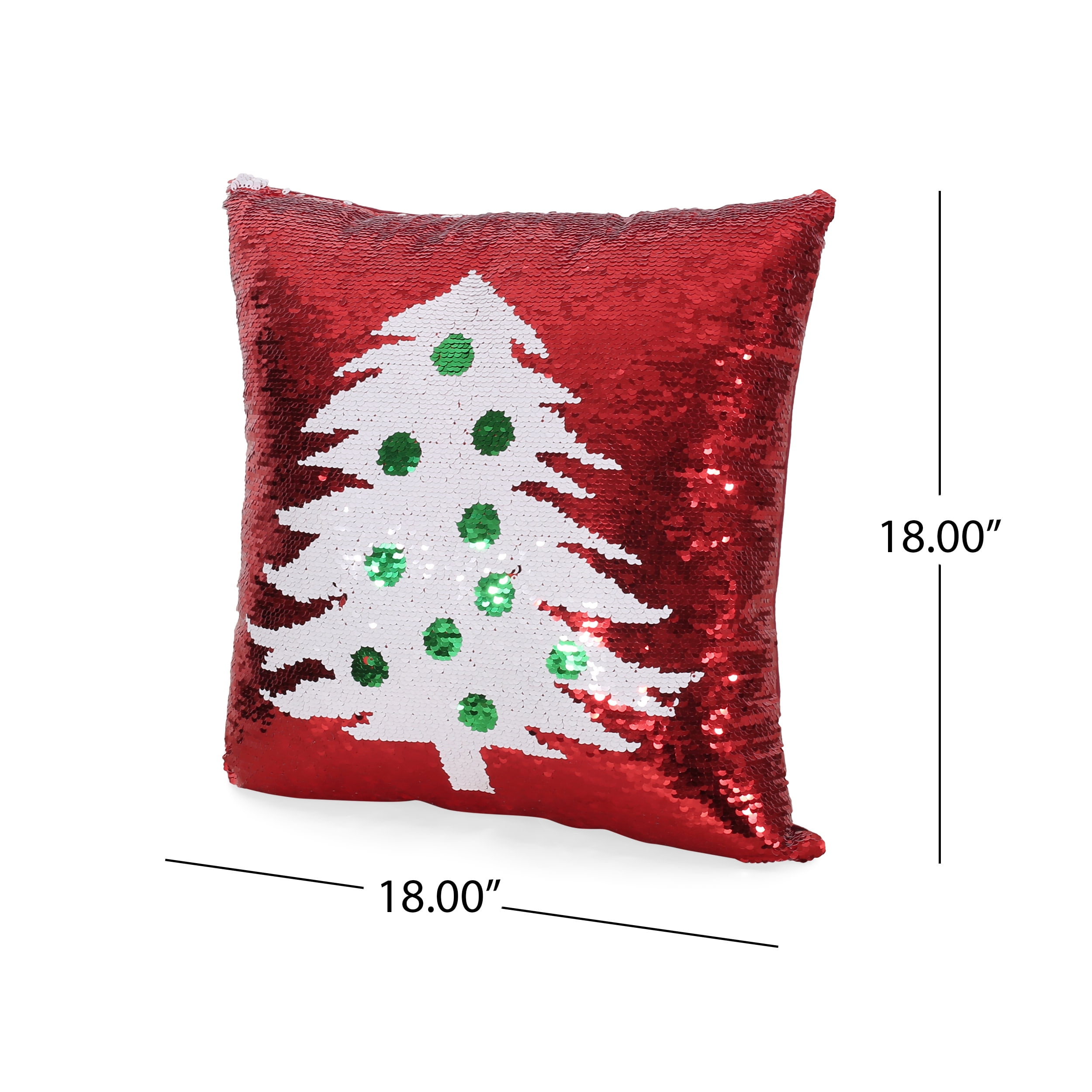 sequin christmas pillow, vintage christmas tree wreath presents red truck  family reversible red sequin pillow pillowcase