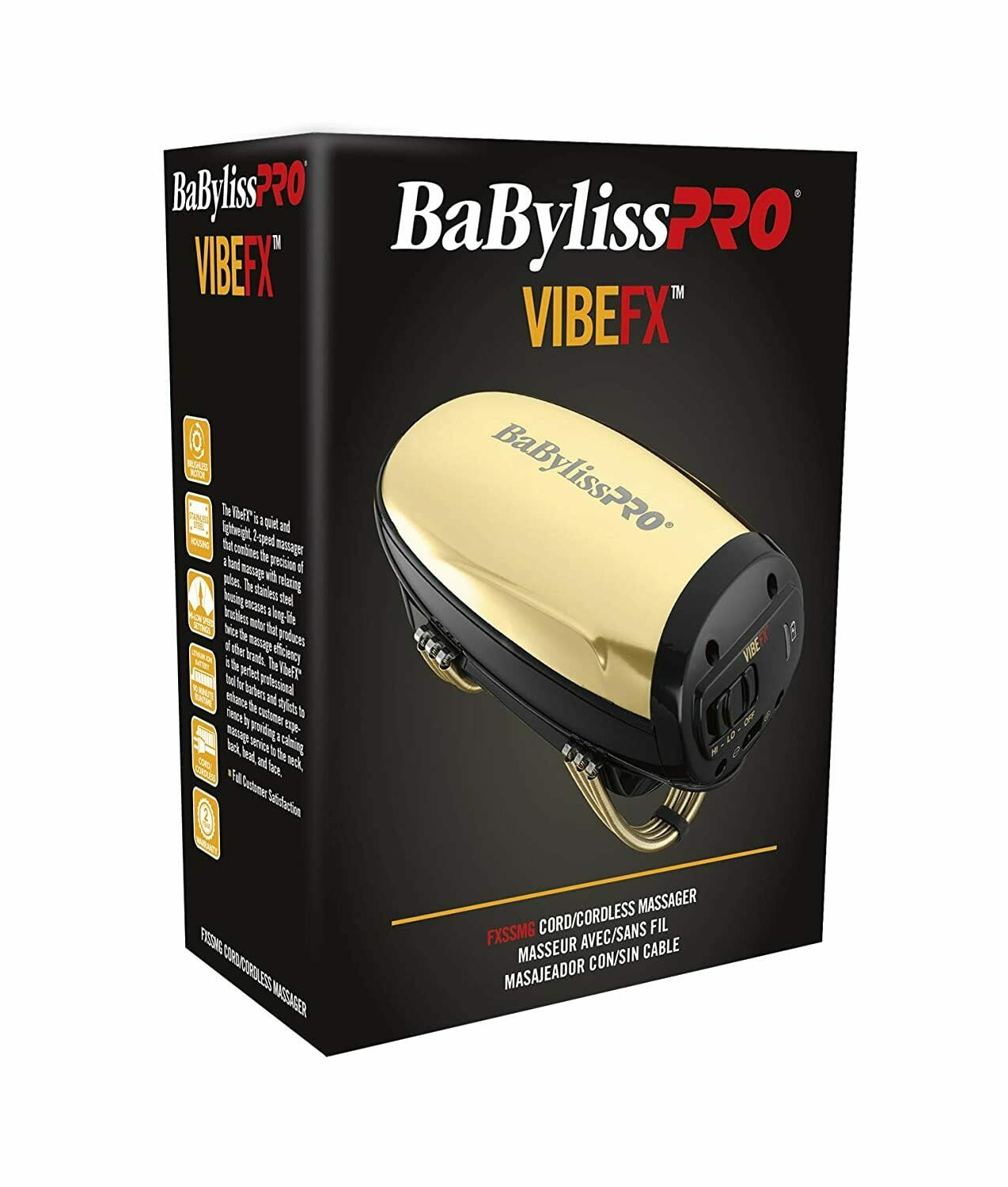 BaBylissPRO VibeFX Cord and Cordless Handheld Massager, Gold