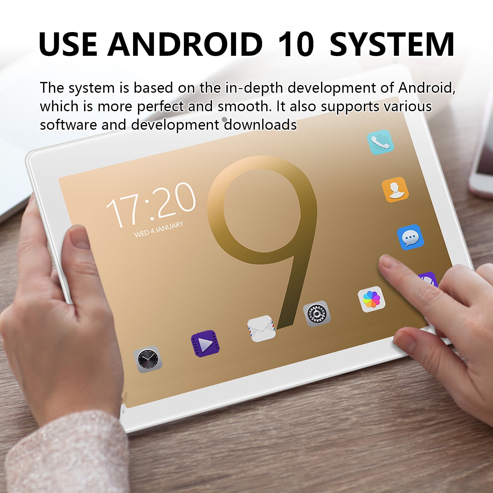Android Tablets for Adults, maho 10.1-inch Tablet Computer 2+16G 10 Core Android Ultra-thin High-definition Screen Learning Game Video Office Tablet Supports SIM Communication Function,Gold