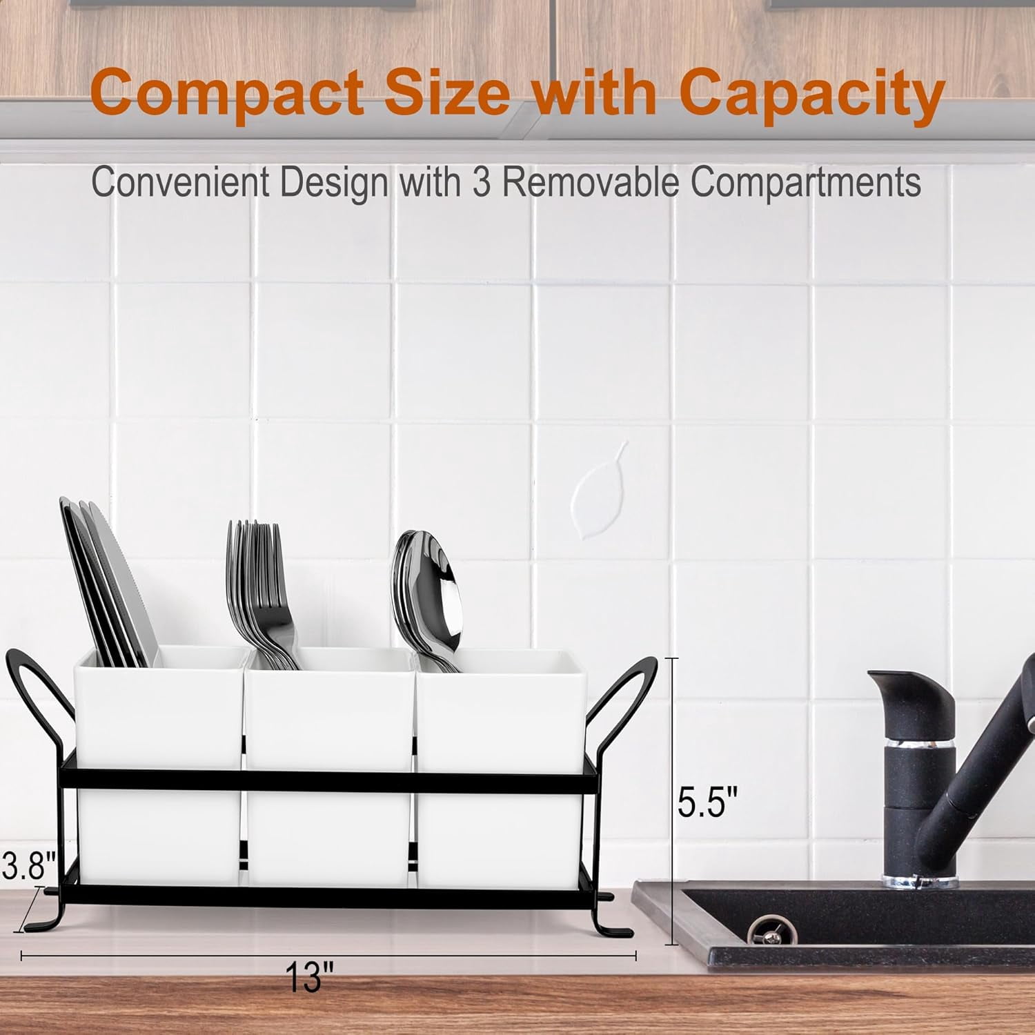 CozyNestFinds Cutlery Holder with Drain Holes, Silverware Caddy for Party Countertop, 3pcs Bins Set Utensil Holders for Spoon and Fork, White