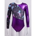 thumbnail image 3 of Oyolan Kids Girls Shiny Metallic Ballet Dance Leotards Long Sleeve Gymnastics Bodysuit Athletic Unitards Purple 8, 3 of 7