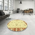 thumbnail image 3 of Ahgly Company Indoor Round Abstract Yellow Oriental Area Rugs, 4' Round, 3 of 6