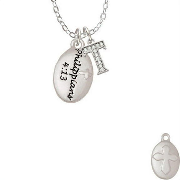 Bible Verse Philippians 4:13 - T - Crystal Initial Sophia Necklace, 18" 1"