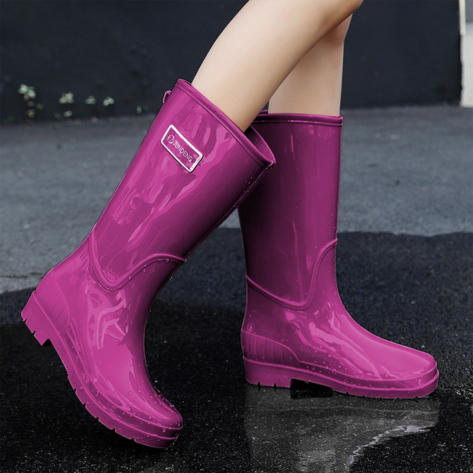 Tall Rain Boots for Women Waterproof Ladies Knee High Rubber Boots Comfort Garden Boots (Purple 8.5)