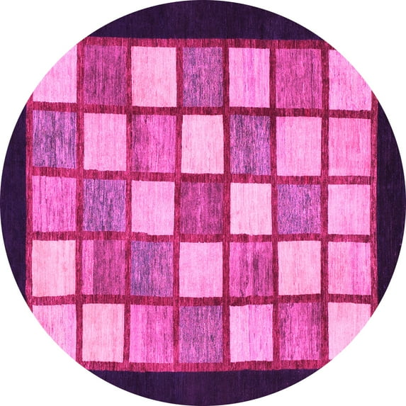 Ahgly Company Indoor Round Checkered Pink Modern Area Rugs, 6' Round